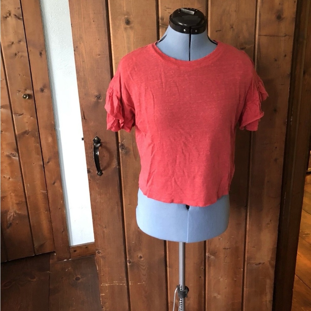 1.State Ruby or Cerise Pink XS Layered Ruffle Sleeve Top